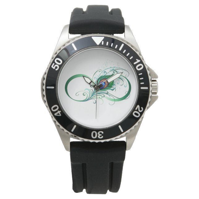 Reloj De Pulsera Infinity Symbol with Peacock Feather (Anverso)