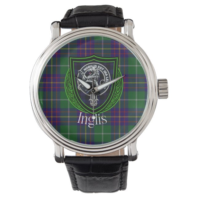 Reloj De Pulsera Inglis Scottish Clan Tartan & Crest (Anverso)