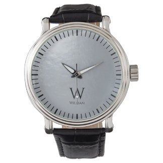 Reloj De Pulsera Inicial de monograma y nombre gris metálico platea