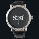 Reloj De Pulsera Iniciales de monograma de Personalizado blanco min<br><div class="desc">Minimalista elegante sencillez Personalizado blanco y negro iniciales de monograma Watch</div>