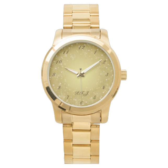 Reloj De Pulsera Iniciales del Monograma de Classy Gold Stars (Anverso)