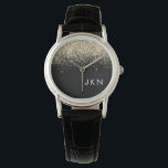 Reloj De Pulsera Iniciales del Monograma Girly Black Purpurina Gold<br><div class="desc">Reloj de nombres de monograma de Purpurina de esparkle negro y dorado. Esto hace que la graduación perfecta, el cumpleaños, el boda, la ducha de novia, el aniversario, la ducha de bebé o la fiesta de soltera sea un regalo para alguien que ama el lujo glam y los estilos de...</div>
