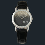 Reloj De Pulsera Iniciales del Monograma Girly Black Purpurina Gold<br><div class="desc">Reloj de nombres de monograma de Purpurina de esparkle negro y dorado. Esto hace que la graduación perfecta, el cumpleaños, el boda, la ducha de novia, el aniversario, la ducha de bebé o la fiesta de soltera sea un regalo para alguien que ama el lujo glam y los estilos de...</div>