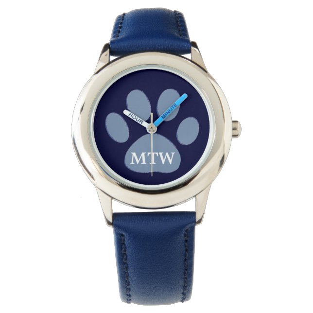 Reloj De Pulsera Iniciales pata de perro azul (Anverso)