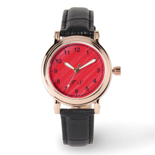 Reloj De Pulsera Iniciales Personalizadas Elegante Tiempo Rojo Rosa