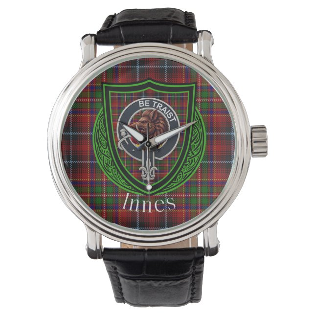 Reloj De Pulsera Innes Scottish Clan Tartan & Crest (Anverso)