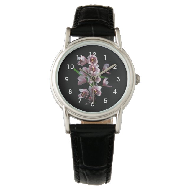 Reloj De Pulsera Insanidad orquídea en negro (Anverso)