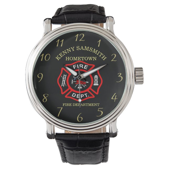 Reloj De Pulsera Insignia negra y roja del Departamento de Bomberos (Anverso)
