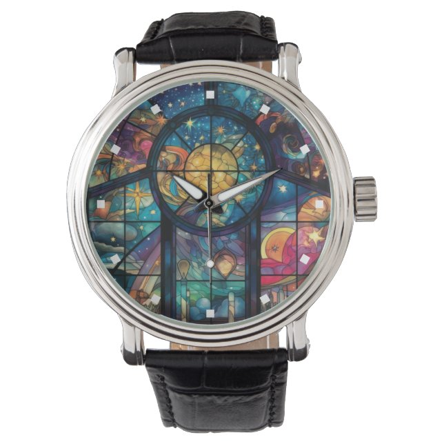 Reloj De Pulsera Inspección de arte de vidrio con manchas celestial (Anverso)
