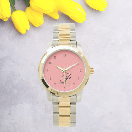 Reloj De Pulsera Inspección de caracteres de guiones de Petal Rosa