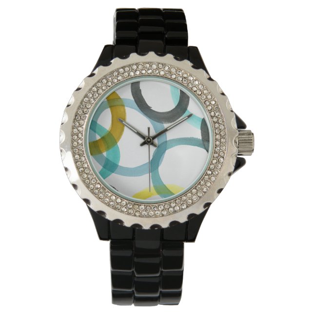 Reloj De Pulsera Interbloqueando los círculos amarillos y azules (Anverso)