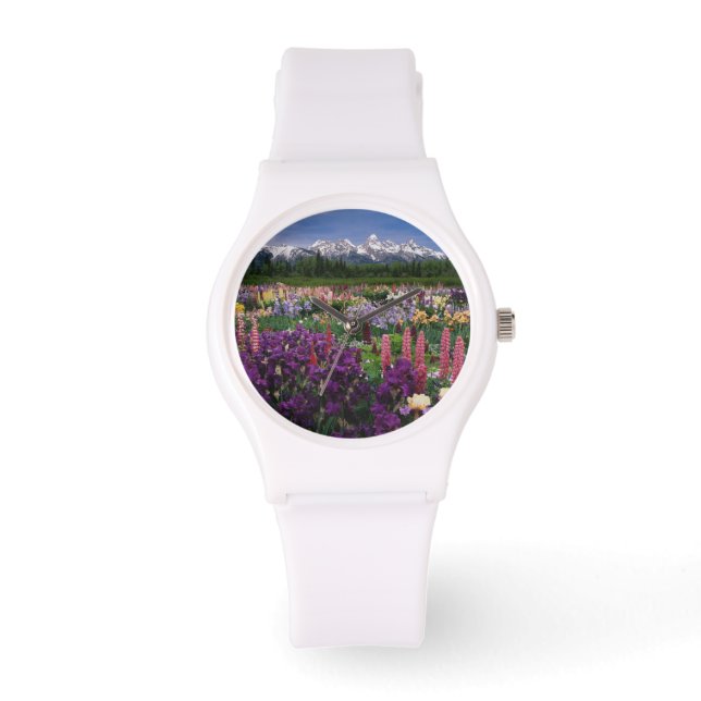 Reloj De Pulsera Iris y Lupine Garden y Teton Range, (Anverso)