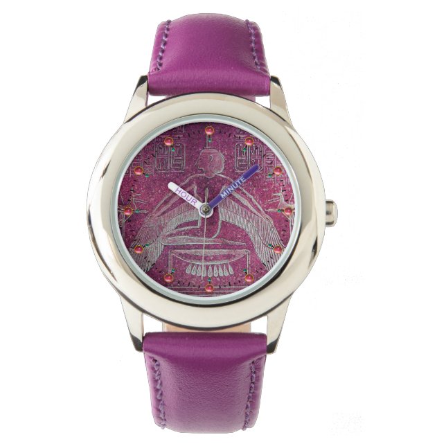 Reloj De Pulsera ISIS, Antiguo Diosa Egipcia Blanco Morado (Anverso)