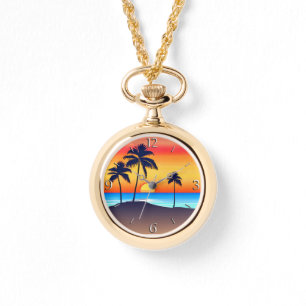 Reloj De Pulsera Isla Tropical al atardecer con palmeras