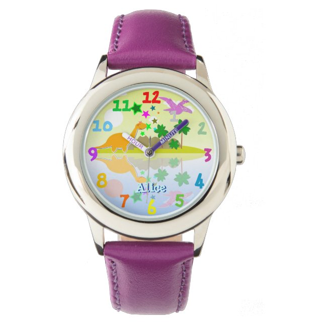 Reloj De Pulsera Isla Tropical Cute Dinosaurios (Anverso)