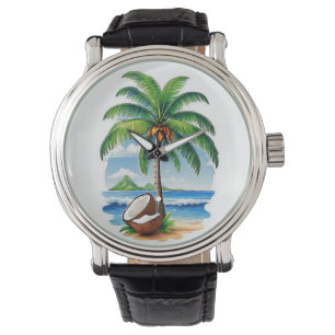 Reloj De Pulsera Isla Tropical de Árbol de Coco