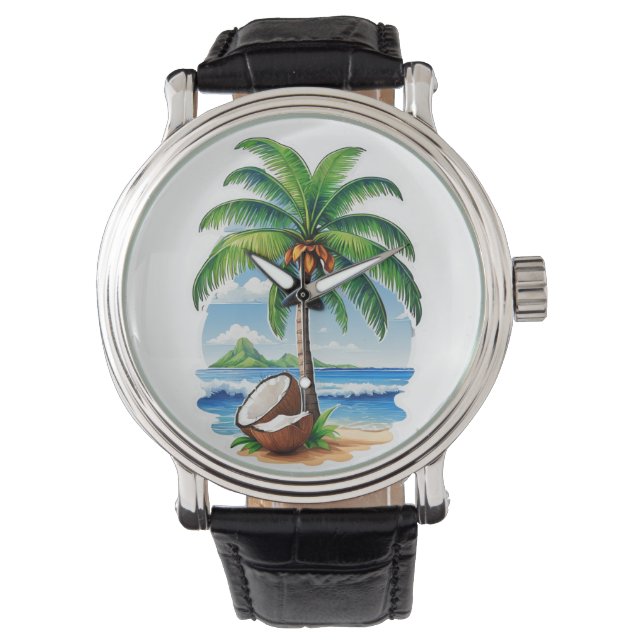 Reloj De Pulsera Isla Tropical de Árbol de Coco (Anverso)