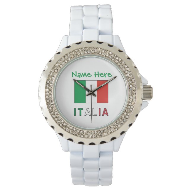 Reloj De Pulsera Italia y Bandiera Italiana Personalización Verde (Anverso)