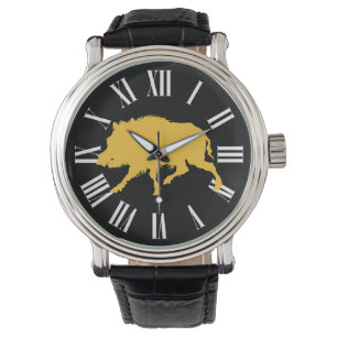 Reloj De Pulsera Jabalí en hombre negro de la caza de la silueta