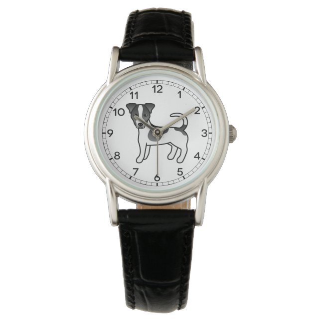 Reloj De Pulsera Jack Russell Terrier de pelaje liso negro y blanco (Anverso)