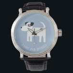 Reloj De Pulsera Jack Russell Terrier Dog Personalizado Textos<br><div class="desc">Un adorable Jack Russell o un perro de Parson Terrier con un fondo azul. Perfecto para tu mamá de perro o papá de perro favorito. Cambie o quite el texto al personalizar.</div>