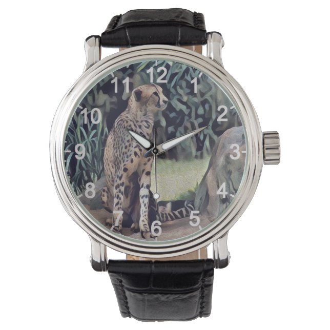 Reloj De Pulsera Jaguar En La Pintura Del Aceite Forestal, Mira (Anverso)