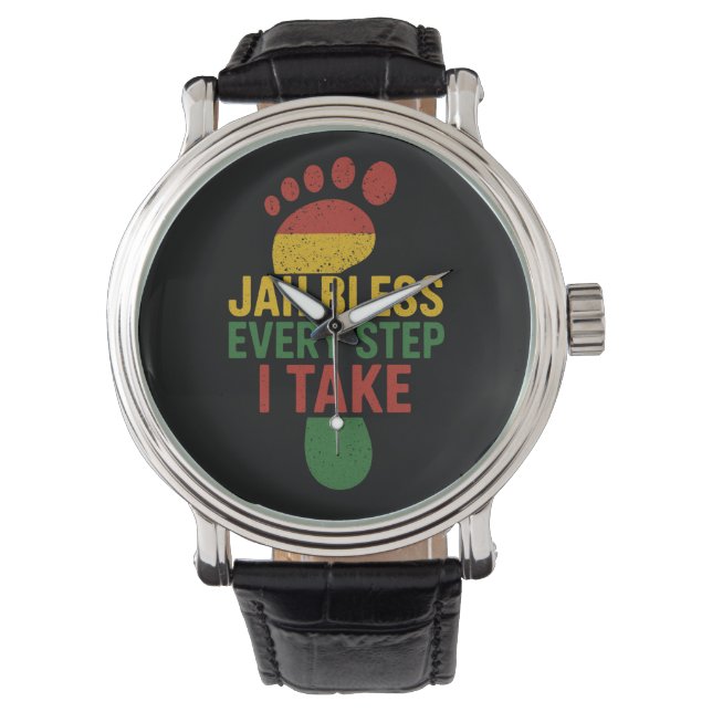 Reloj De Pulsera Jah Bless Every Step I take Rastafarian Flag Rasta (Anverso)