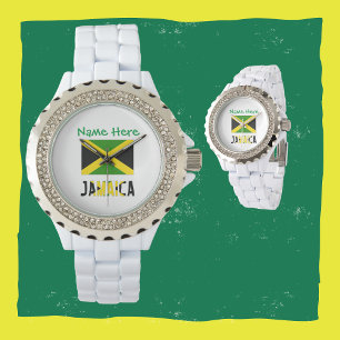 Reloj De Pulsera Jamaica y la personalización verde de la bandera j