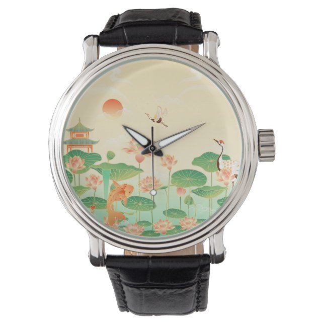 Reloj De Pulsera Japanese Garden Koi Pond and Waterlilies Art (Anverso)