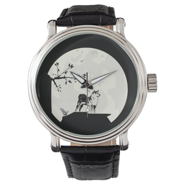 Reloj De Pulsera Japanese Shiba Inu Dog Full Moon Silhouette (Anverso)