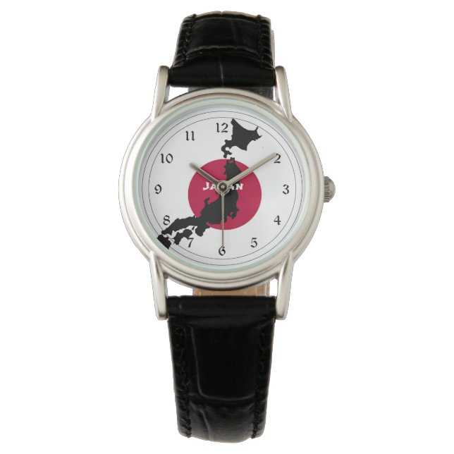 Reloj De Pulsera Japón: Mapa de silueta y bandera (Anverso)