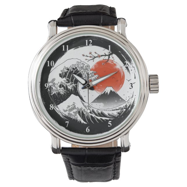 Reloj De Pulsera Japonés La Gran Ola, Monte Fuji, Sakura (Anverso)