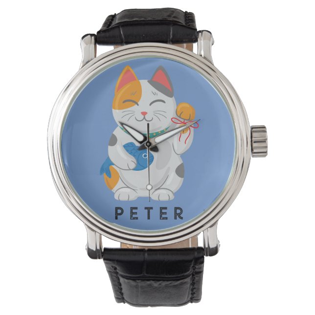 Reloj De Pulsera Japonés Maneki Neko Gato Blanco, símbolo de buena  (Anverso)