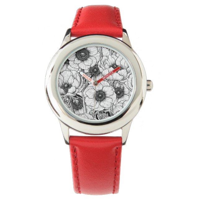 Reloj De Pulsera Jardín anémico en blanco y negro (Anverso)