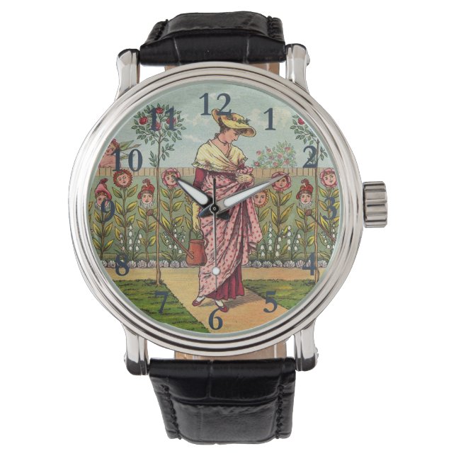 Reloj De Pulsera Jardín Crecer Flor Mujer Arte Antiguo (Anverso)