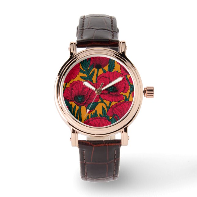Reloj De Pulsera Jardín de amapola roja (Anverso)