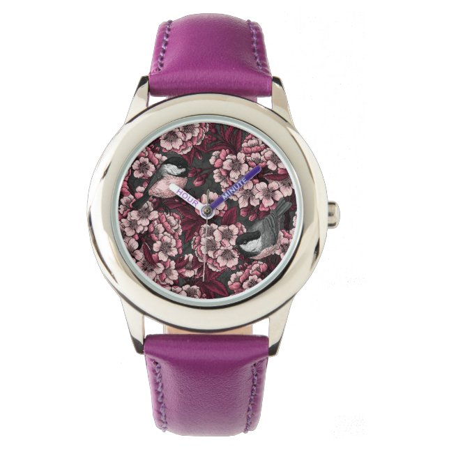 Reloj De Pulsera Jardín de cerezas nocturnas (Anverso)