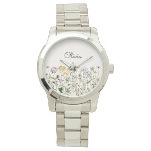Reloj De Pulsera Jardín de flores silvestres con nombre personaliza
