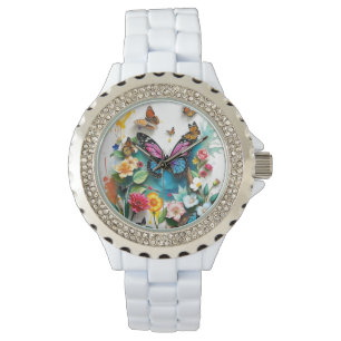 Reloj De Pulsera Jardín de mariposas vibrante   Diseño inspirado de