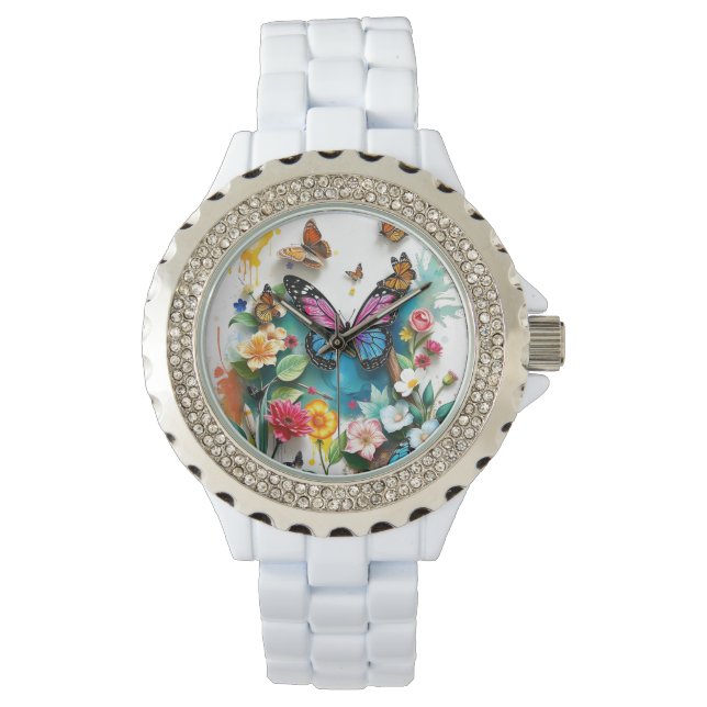 Reloj De Pulsera Jardín de mariposas vibrante | Diseño inspirado de (Anverso)