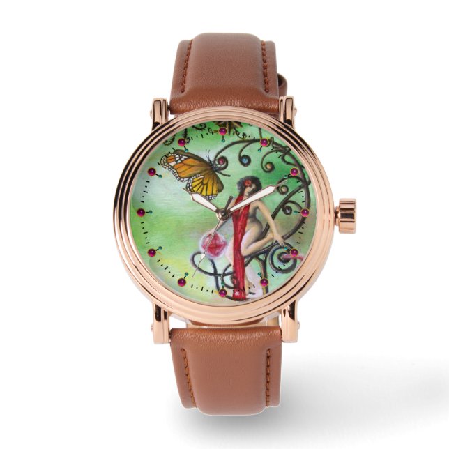 Reloj De Pulsera JARDÍN DE MELISSA Mariposa Mágica y Dama en Rojo (Anverso)