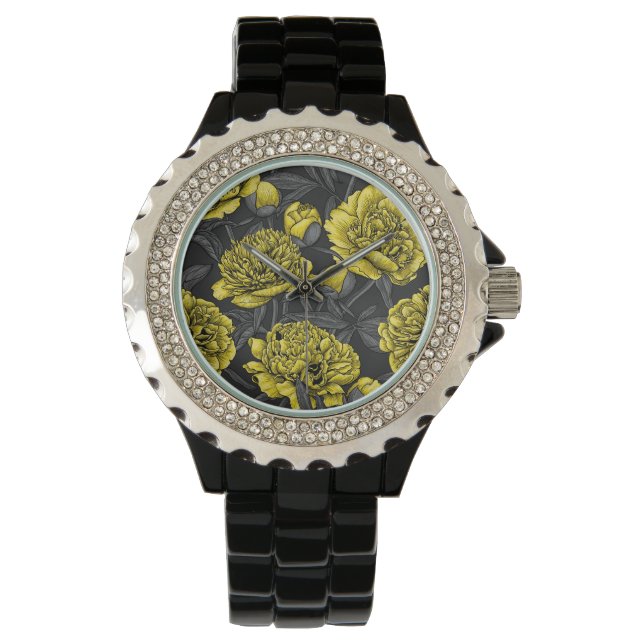 Reloj De Pulsera Jardín de peones nocturnos en amarillo y gris (Anverso)