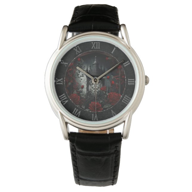 Reloj De Pulsera Jardín del Rosa del Cementerio Gótico con rojo y n (Anverso)