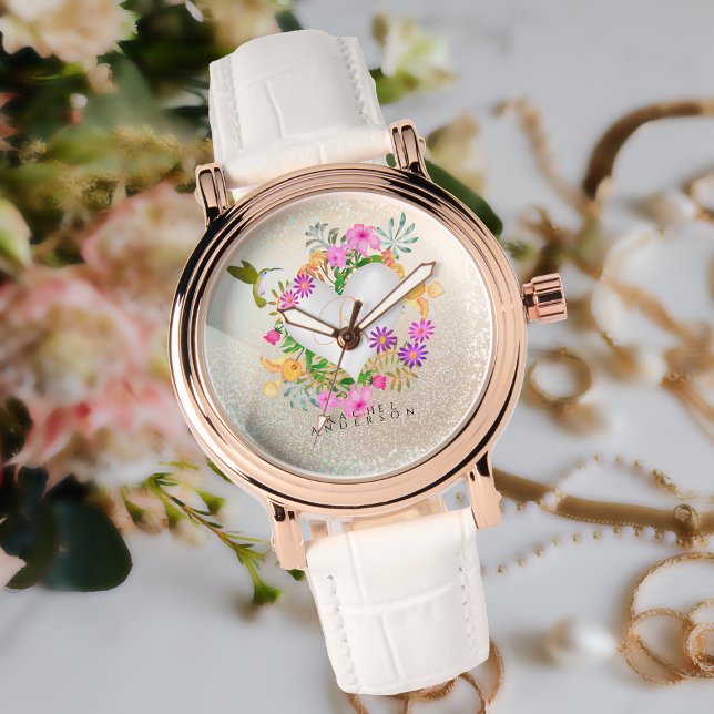 Reloj De Pulsera Jardín floral Monograma Ronda de Champagne (Elegant and Chic Floral Garden Monogram Ladies Watch For Your Special One.)