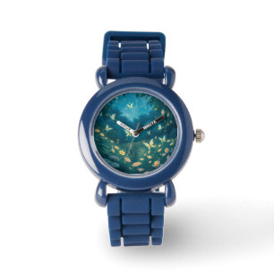 Reloj De Pulsera Jardín nocturno con flores y luciérnagas