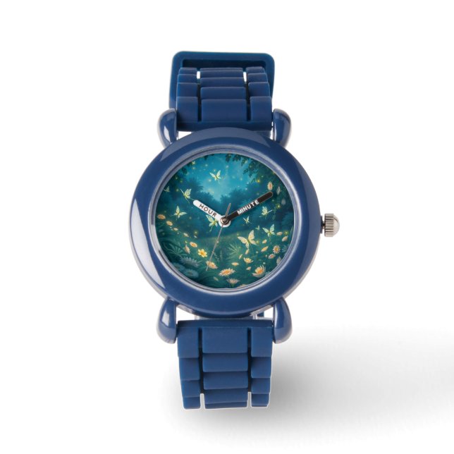 Reloj De Pulsera Jardín nocturno con flores y luciérnagas (Anverso)