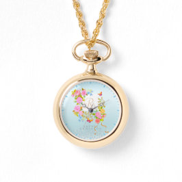 Reloj De Pulsera Jardín romántico florecido Monograma Azul