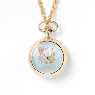 Reloj De Pulsera Jardín romántico florecido Monograma Azul