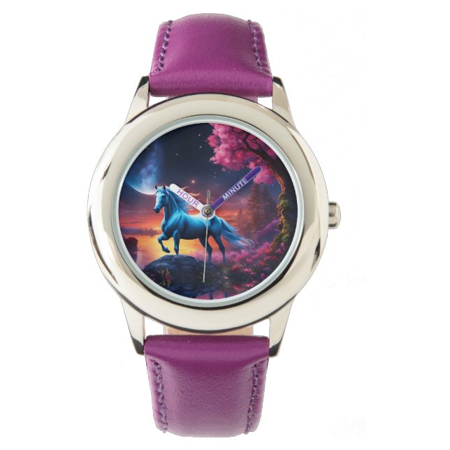 Reloj De Pulsera Jardín rosa de la fantasía del Stallion blanco (Anverso)