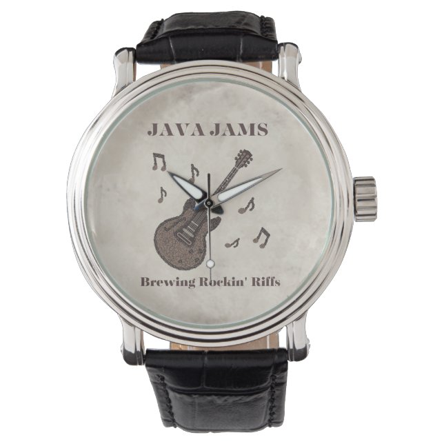 Reloj De Pulsera Java Jams-Brewing Rockin' Riffs-Café-Guitarra- (Anverso)
